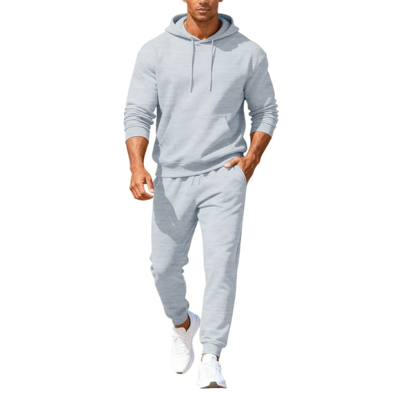 Havenx Mens Matching Sweat Set Fleece Long Sleeve Hoodie and Sweatpants Solid Color Casaul Sport 2025 Fall Winter Casual Hoodie Outfit Set with Pocket Hooded Sportswear,Light Gray 2XL