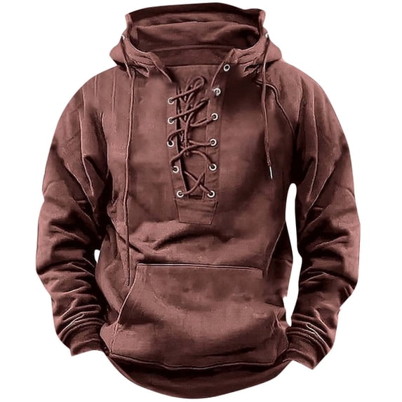 Havenx Mens Military Sweatshirts Lace Up Long Sleeve Hoodies with Pockets Solid Color Hooded Sweatshirts Sports Athletic Gym Workout Fall Winter Stylish Jacket,Deep Red XL