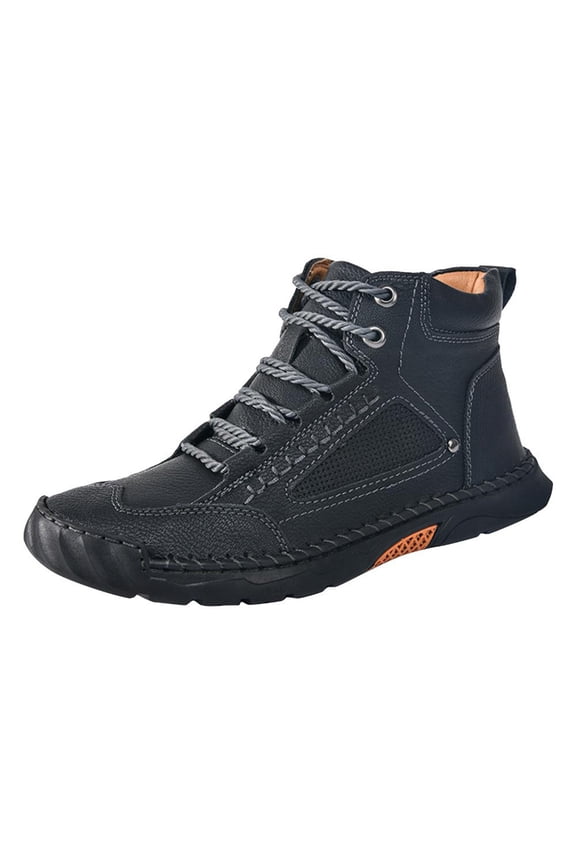 Mens Orthopedic Handmade Boots Work Casual Comfortable Boots Waterproof Leather Arch Support Spacious Toe Box Outdoor Non-Slip Trekking Work Boots,Black 47(US-11.5)