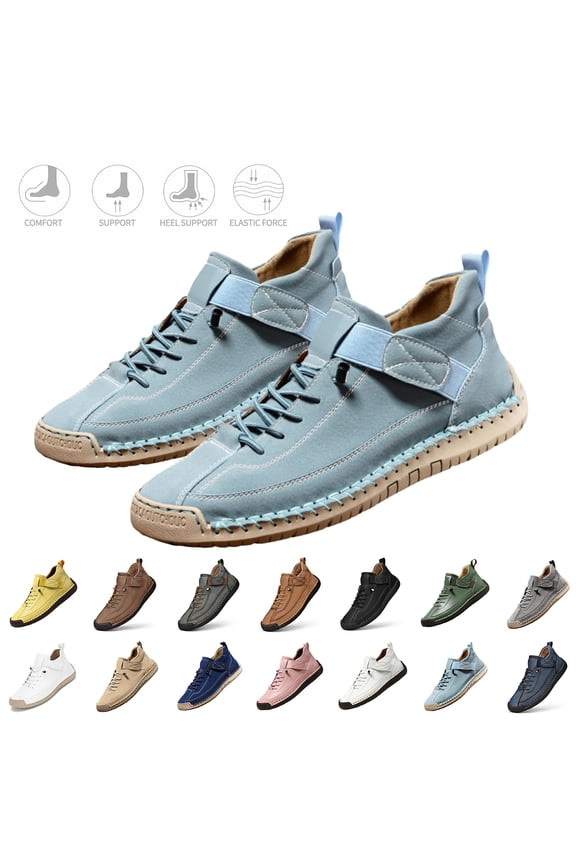 Mens Orthopedic Sneakers Leather Hand-Stitched Breathable Orthopedic Waterproof Slip-On Support Shoes Fathers Day Gift Business Casual Slip Resistant Lightweight Footwear,Light Blue 41(US-9)