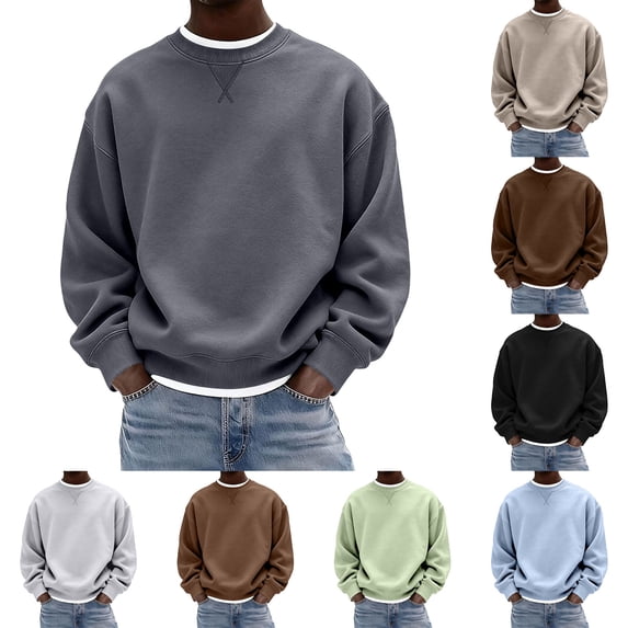 Havenx Mens Oversized Crewneck Sweatshirt Long Sleeve Sweatshirts Pullover Solid Color Sweater Fall Winter Fashion Loose Fit Athletic Comfy Sweat Shirts,Light Gray 5XL