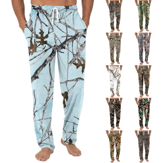 Havenx Mens Pajama Bottoms Camouflage Print Elastic Pajama Pants with Pockets Straight-Fit Long Bottoms Drawstring Casual Novelty Lounge Breathable Sleep Pants,Gray S
