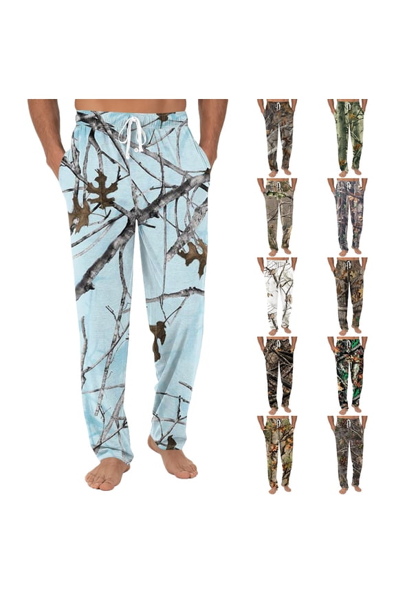 Mens Pajama Pants Camo Elastic Waist Pajama with Pockets Straight-Fit Long Bottoms Drawstring Loose Comfort Lounge Novelty Casual Sleepwear,Light Green M