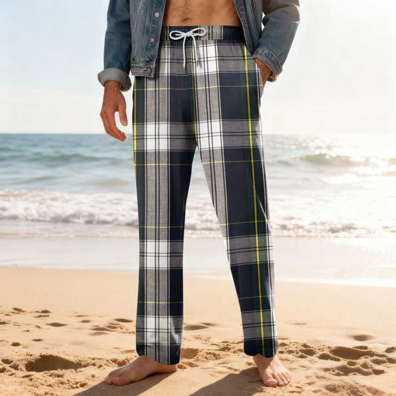 Havenx Mens Pajama Pants Plaid Pajama Bottoms 2025 Trendy Big and Tall Sleep Pants Elastic Waist Wide Leg Lightweight Sleep & Lounge Pants,Black S