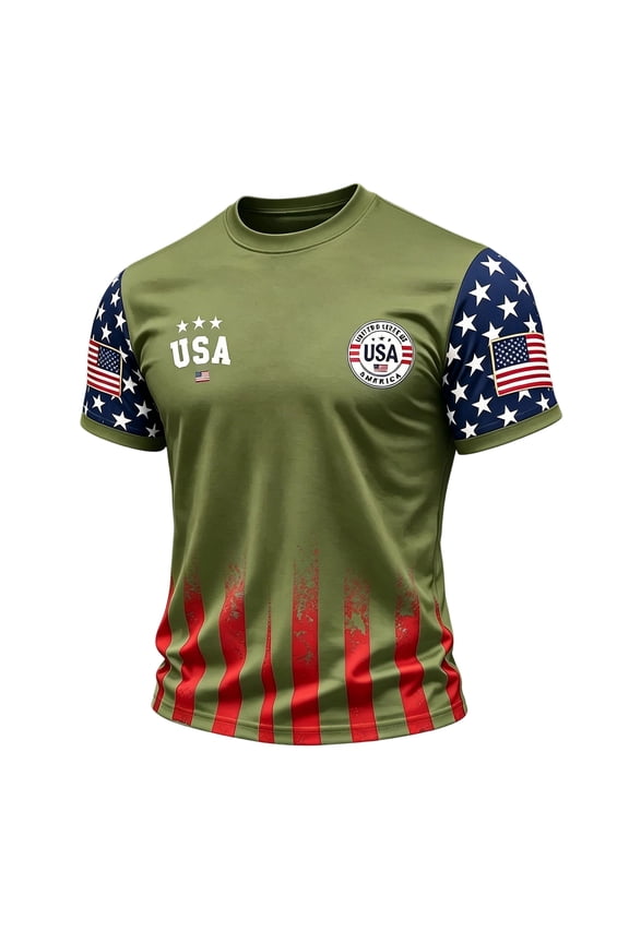 Mens Patriotic T Shirts Short Sleeve Crew Neck Shirt American Flag Design T-Shirt Cross Patriotic 250 Years Of Freedom Tees,Camouflage Green L