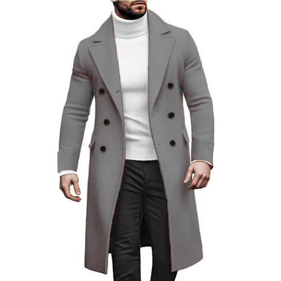 Havenx Mens Pea Coat Single Brested Long Trench Coat Notched Collar Wool Blend Pea Coats with Pockets Casual Slim Fit Classic Winter Fashion Jacket,Gray 3XL