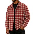 thumbnail image 1 of Havenx Mens Plaid Print Corduroy Jacket Long Sleeve Button Down Shirt Jackets with Pockets Lapel Collar Coat Work Fall Winter Vintage Casual Loose Fit Clothing,Vermilion S, 1 of 6
