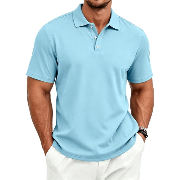 Havenx Mens Polo Shirt Short Sleeve Button Down Polos Collared Fast Dry T-Shirts Classic Fit Summer Work Business Tops,Light Blue XL