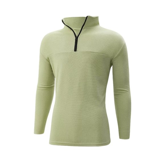 Havenx Mens Polo Shirts Button Collar Long Sleeve Polo Sweater Button Knitted Tops Collar Solid Color Workout Slim Fit Comfy Moisture Wicking Polos,Light Green M