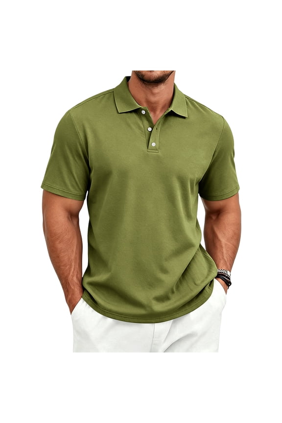 Mens Polo Shirts Short Sleeve 3-Button Shirt Collared Fast Dry Polo Shirt Breathable Athletic Casual Summer Tops,Camouflage Green L