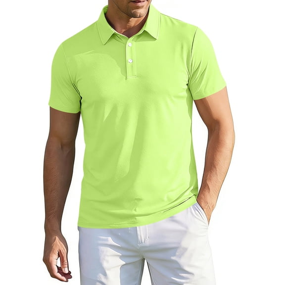 Havenx Mens Polo Shirts Short Sleeve Collared 2-Button Shirt Performance Moisture Wicking Dry Fit T-Shirts Classic Fit Summer Work Business Wear,Fluorescent Green M