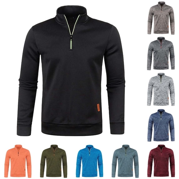 Havenx Mens Quarter Zip Sweatshirt Long Sleeve Knitted Sweatshirt 1/4 Zipper Mock Neck Pullover Sweatshirt Stand Collar Casual Active Fit Warm Running Outdoor Sweater Tops,Coffee M