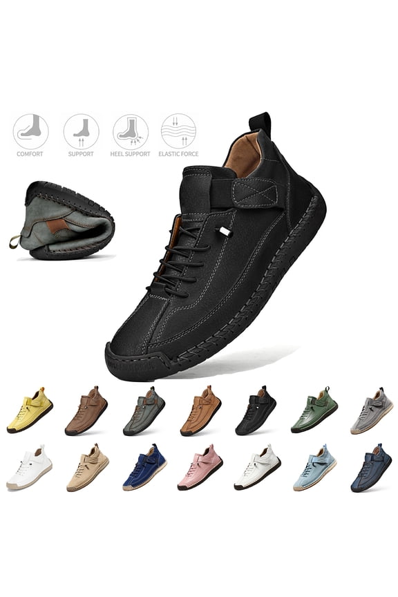 Mens Shoes Ankle Chukka Boots Leather Handmade Western Ankle Lace Up Non-Slip Platform Shoes Flat Casual Mid Top Closed Toe Hiking Shoe,Black 38(US-7)