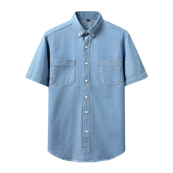 Havenx Mens Short Sleeve Button Down Shirts Denim 2025 Collared Big & Tall Shirts Western Work Casual Shirts with Two Pocket,Light Blue L