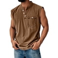 thumbnail image 1 of Havenx Mens Sleeveless Shirts Henley Button Up Distressed Washed Tank Top with Pockets V Neck Tops Athletic Muscle Loose Fit Summer Vacation Tees,Brown M, 1 of 3