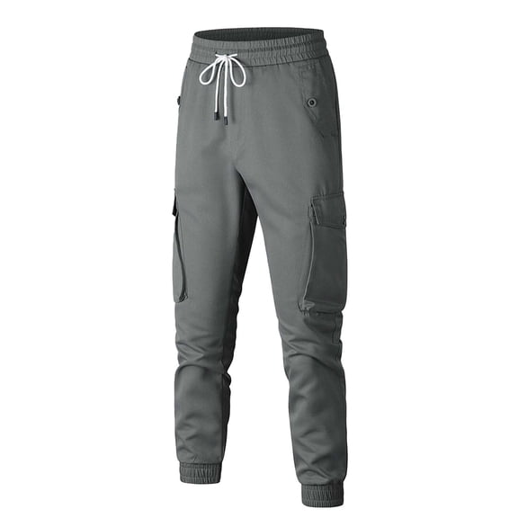 Havenx Mens Slim Fit Cargo Pants Drawstring Elastic Waist Sweatpant Multi Pocket Stretch Tapered Leg Trousers Active Workout Casual Lightweight Clothes,Gray 2XL