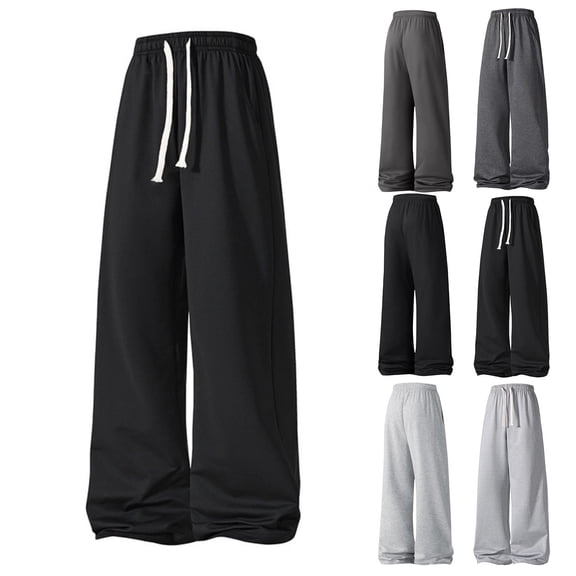 Havenx Mens Soft Wide Leg Sweatpants Drawstring Elastic Waist Pants with Side Pockets Trousers Loose Fit Casual Relaxed Lounge Athletic Streetwear,Black 2XL
