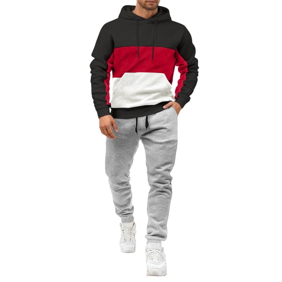 Havenx Mens Sweat Suits 2 Piece Set Fleece Long Sleeve Hoodie and Sweatpants Solid Color Casual Fall Winter Jogging Lightweight Hoodie Outfit Set Drawstring Suits with Pocket,Wine L