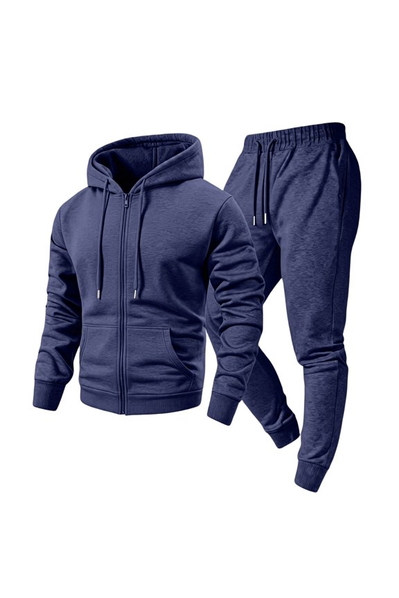 Mens Sweat Suits Zip Up Long Sleeve Drawstring Brushed Fleece Hoodie and Elastic Waist Tapered Jogger Pants Sets with Pockets Tracksuit Set 2026 Fall Athletic Workout Jogging Soft Sets,Navy XL
