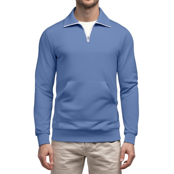 Havenx Mens Sweater 1/4 Zip Long Sleeve Sweaters Mock Neck Knitted Polo with Pocket Collared Solid Color Business Casual Outdoor Lightweight Pullovers,Blue L