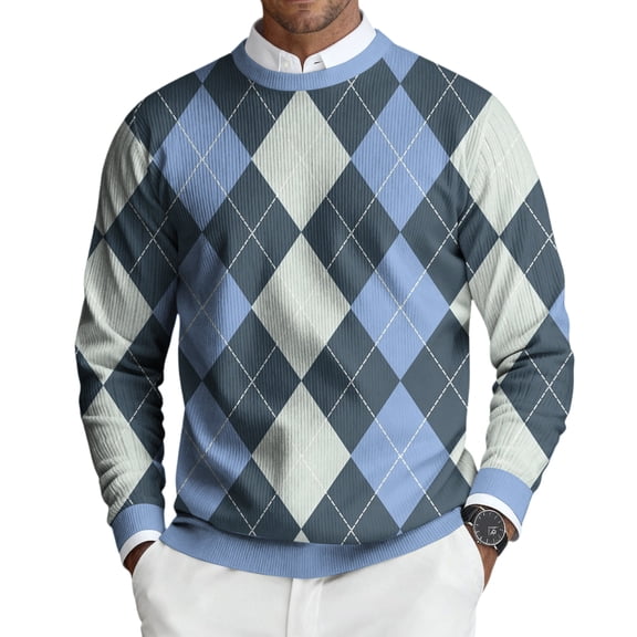 Havenx Mens Sweater Dress Crewneck Color Block Pullover Long Sleeve Knitted Dress Pullover Sweaters Lightweight Slim Fit Business Casual Wear Tops,Blue XL