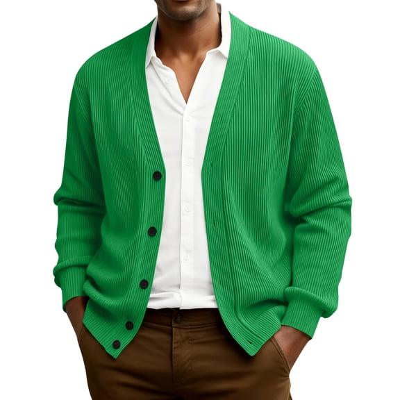 Havenx Mens Sweaters V Neck Knitted Cardigans Long Sleeve Button Down Outwear Pullover Solid Color Collar Classic Soft Comfy Warm Fall Trendy Tops,Green 2XL