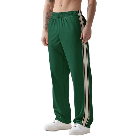 Havenx Mens Sweatpants Straight Leg Fleece Pants Drawstring Open Bottom Track Pants with Pockets Elastic Waist Y2k Casual Fall Winter Warm Jogging Clothes,Deep Green S