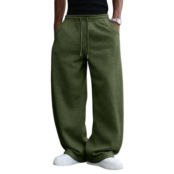 Havenx Mens Sweatpants Straight Wide Leg Drawstring Joggers with Pockets Elastic Waist Open Bottom Sweatpant Gym Lounge Athletic Workout Fall Winter Pant,Camouflage Green L