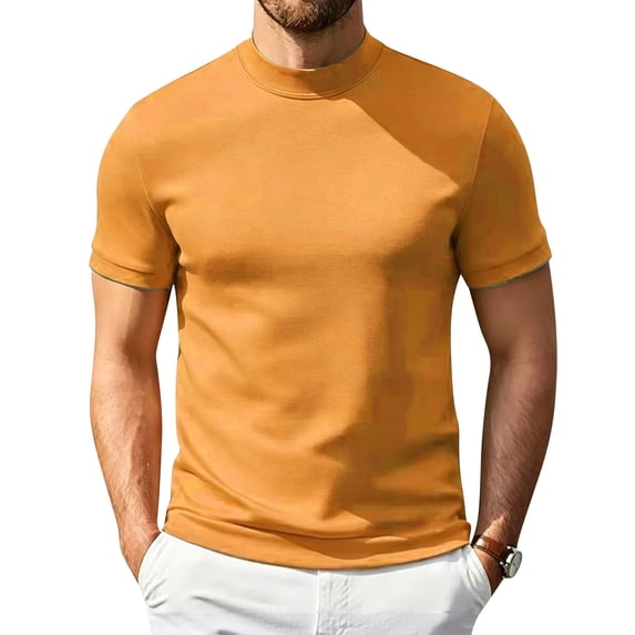 Havenx Mens T Shirt Mock Neck Short Sleeve T Shirt Solid Color Tee Summer Soft Lightweight Basic Casual Pullover Tees,Earthy Yellow S
