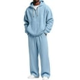 thumbnail image 1 of Havenx Mens Track Suits 2 Piece Set Zipper Waffle Knit Sweatsuit Drawstring Waist Texture Hoodie and Sweatpants Wide Leg Winter Jogging Sport Athletic Casual Tracksuit Outfits,Sky Blue 2XL, 1 of 6