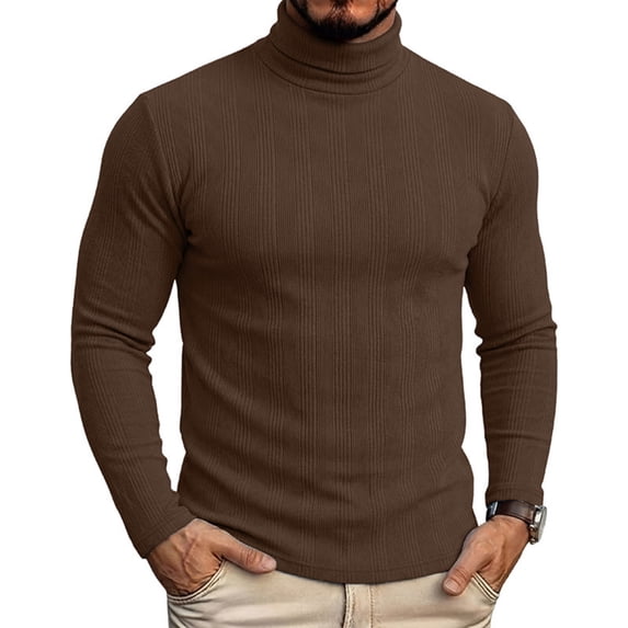 Havenx Mens Turtleneck Sweater Ribbed Knitted Long Sleeve Pullover Sweater Mock Neck Solid Color Sweater Thermal Lightweight Stretch Basic Sweaters,Coffee 2XL