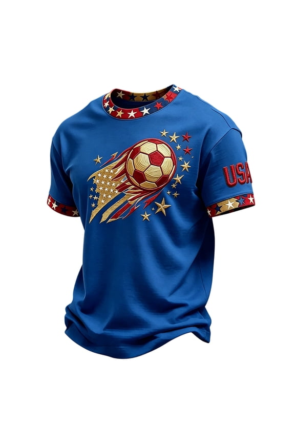 Mens USA Soccer 2026 Jersey Shirts Short Sleeve Crew Neck Shirts USA Graphic Print Patriotic American Flag Tshirts Football Team Casual Comfort Lightweight Tee,Blue M