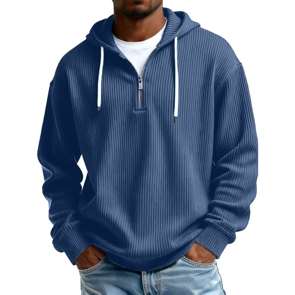 Havenx Mens Waffle Hoodie Long Sleeve Zipper Hooded Pullover Textured Solid Color Hooded Sweatshirt with Pockets Casaul Warm Loose Comfy Business Fall Winter Shirts,Navy 3XL
