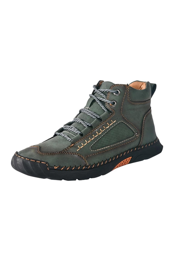 Mens Wide Shoes Waterproof&nbsp;Comfortable Casual Boots &nbsp;Leather&nbsp;Arch Support Spacious Toe Box Non-Slip Wear-Resistant Boots,Green 40(US-7.5)