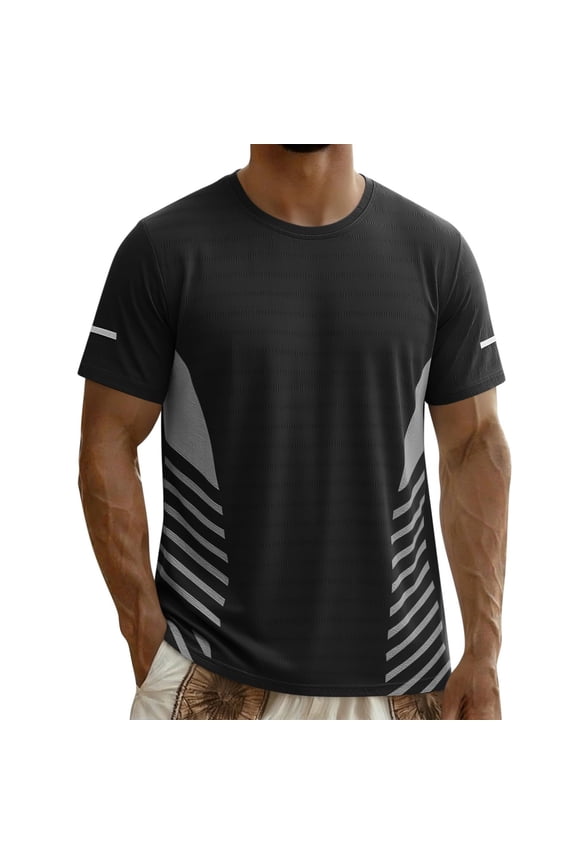 Mens Workout Shirts Short Sleeve Crewneck Shirts Rapid Dry Moisture-Wicking T-Shirts Athletic Performance Cooling Fishing Lightweight Tee Tops,Black M