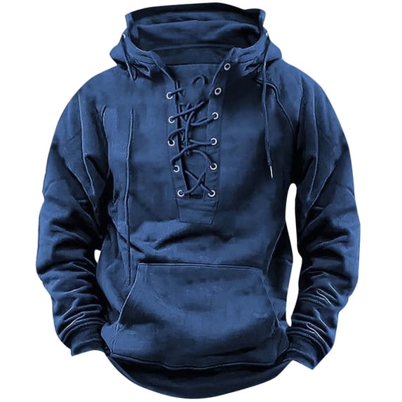 Havenx Military Hoodies Pullover for Men Lace Up Long Sleeve Hoodies with Pockets Solid Color Hooded Sweatshirts Jackets Workout Hiking Outdoor Hunting Fall Winter Athletic Tops,Royal Blue 3XL