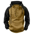 thumbnail image 1 of Havenx Military Sweatshirts for Men Lace Up Raglan Long Sleeve Hoodie with Pockets Color Block Hooded Sweatshirts Vintage Casual Fall Winter Athletic Workout Tops,Brown XL, 1 of 3