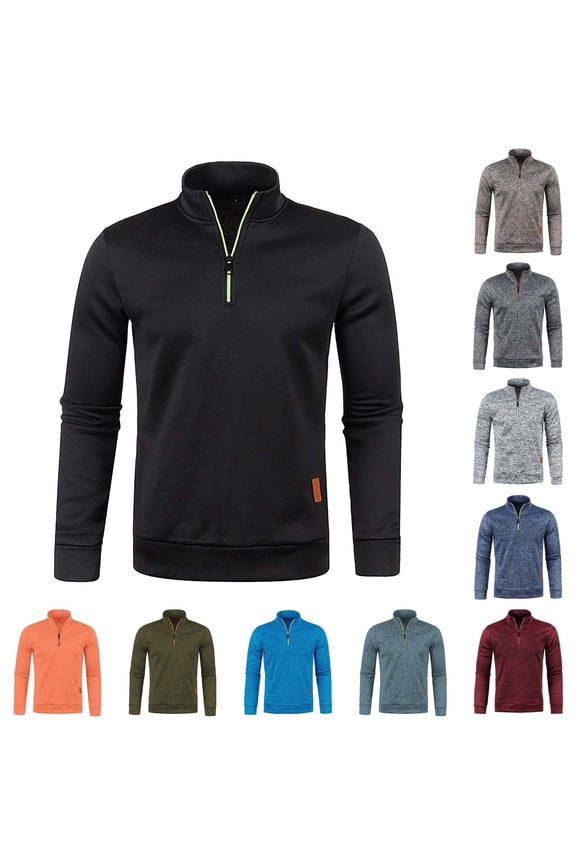 Mock Neck Sweatshirt for Men Quarter Zip Long Sleeve Pullover Stand Collar Knitted Pullover Sweatshirt Outdoor Athletic Slim Fit Casual Workout Tops,Navy XL