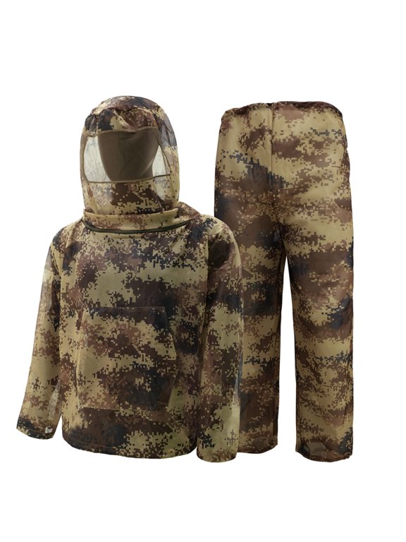 Mosquito Net Suit Camo Hunting Mesh Suit Bug Net Clothing with Hood for Outdoor Protection No-See-Ums Garden Camping,Coffee M