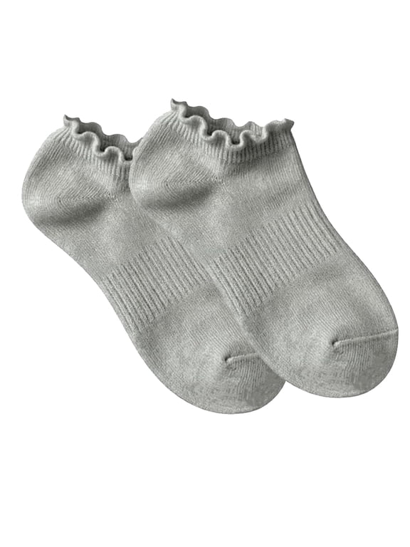 No Show Socks Womens Low Cut Non Slip Cute Ruffle Ankle Socks,Gray