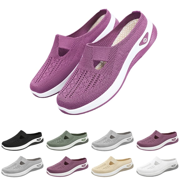 Havenx Orthopedic Woven Shoes for Women Slip on Summer Mesh Breathable Closed Toe Backless Slippers Comfortable Diabetic Wide Width Summer Nurse Footwear,Yellow 37(US-6.5)