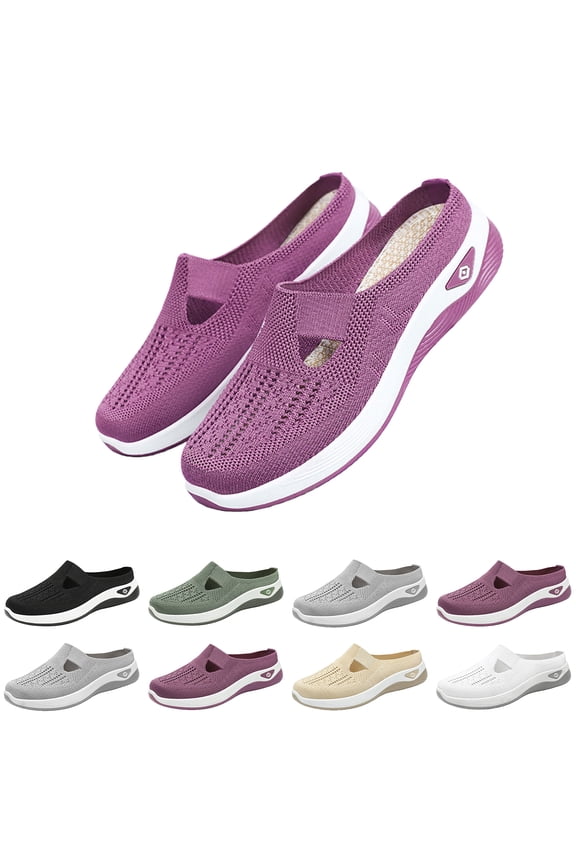 Orthopedic Woven Shoes for Women Slip on Summer Mesh Breathable Closed Toe Backless Slippers Comfortable Diabetic Wide Width Summer Nurse Footwear,Yellow 37(US-6.5)