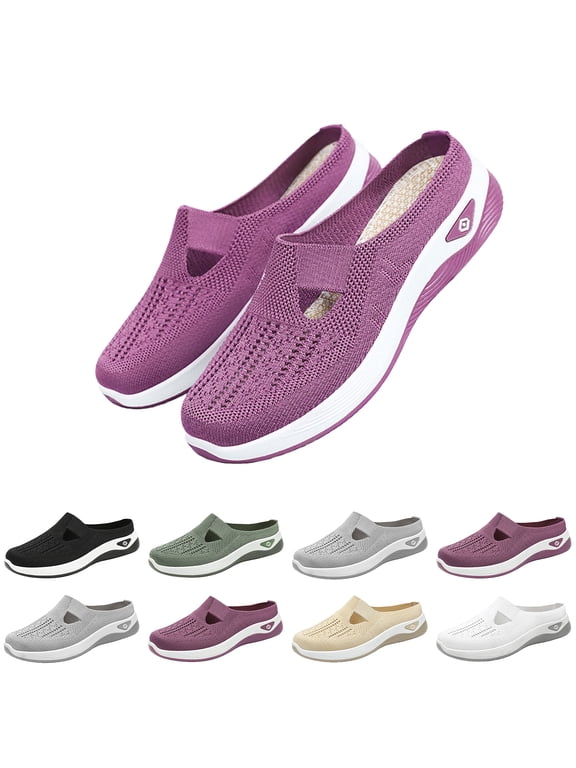 Orthopedic Woven Shoes for Women Slip on Summer Mesh Breathable Closed Toe Backless Slippers Comfortable Diabetic Wide Width Summer Nurse Footwear,Yellow 37(US-6.5)