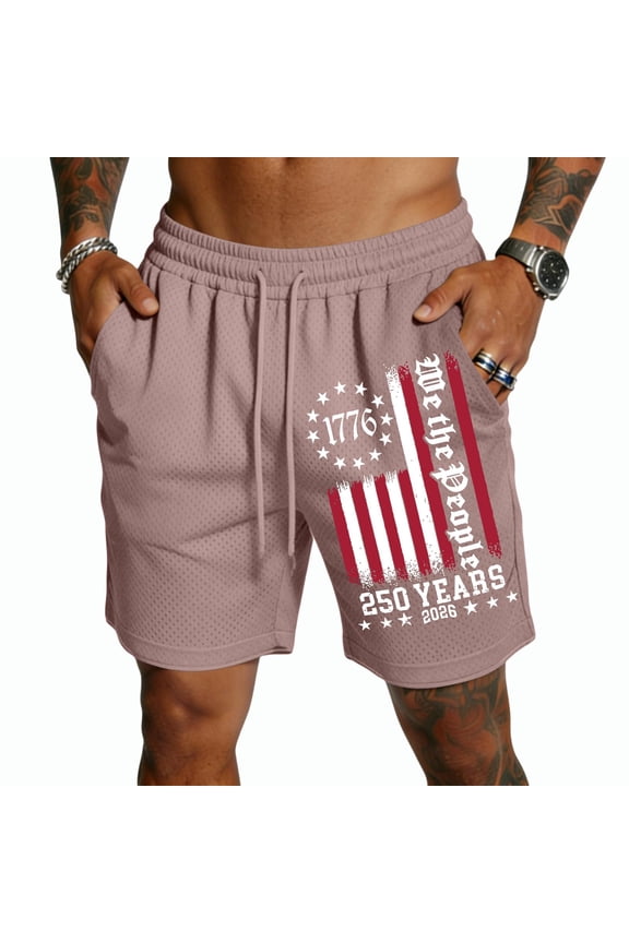 Patriotic Shorts for Men Mesh Drawstring Elastic Waist Short with Pockets Fast Dry Sweat Shorts Gym Workout Running Training Lounge Clothes,Pink 2XL