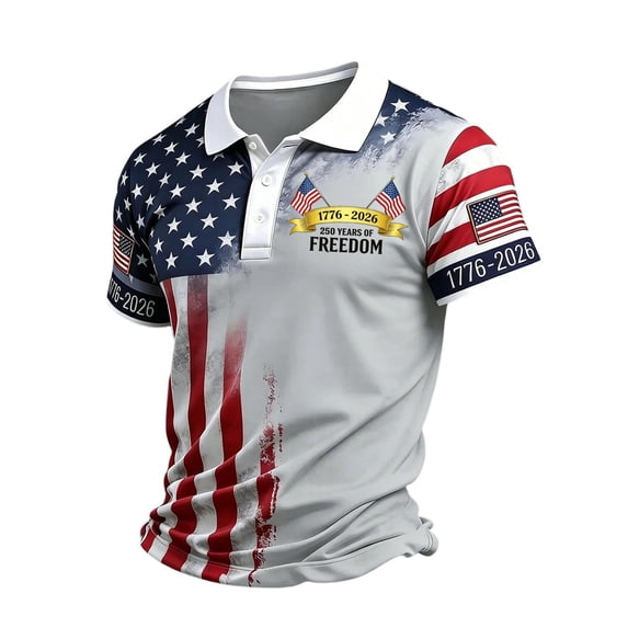 Havenx We the People Shirts for Men Short Sleeve Collared Shirts American Flag Design Button Down Polo 250 Year American Anniversary Freedom Clothing,Gray S