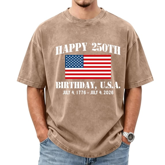 Havenx We the People T-Shirt for Men American Flag Design Crew Neck Shirt Short Sleeve Fun Graphic T-Shirts Cross Patriotic 250 Years Of Freedom Tee,Brown XL