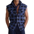 thumbnail image 1 of Havenx Plaid Shirts for Men Sleeveless Button Down Shirts with Chest Pockets Lapel Collar Tank Top Athletic Muscle Performance Cowboy Athletic Wear,Blue XL, 1 of 6