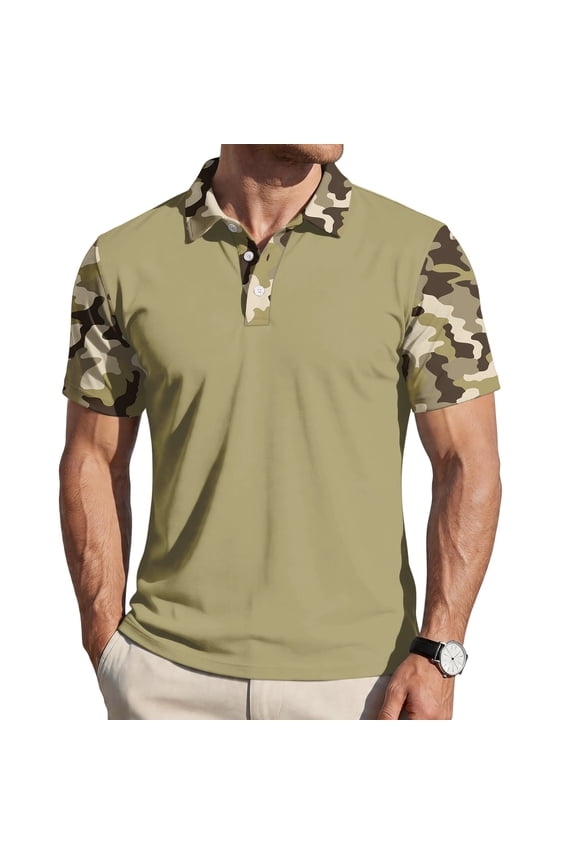 Polo Shirts for Men Short Sleeve 3 Buttons Polos Camo Printed Raglan Collared Polo Shirt Work Business Athletic Casual Summer Top,Complexion 3XL