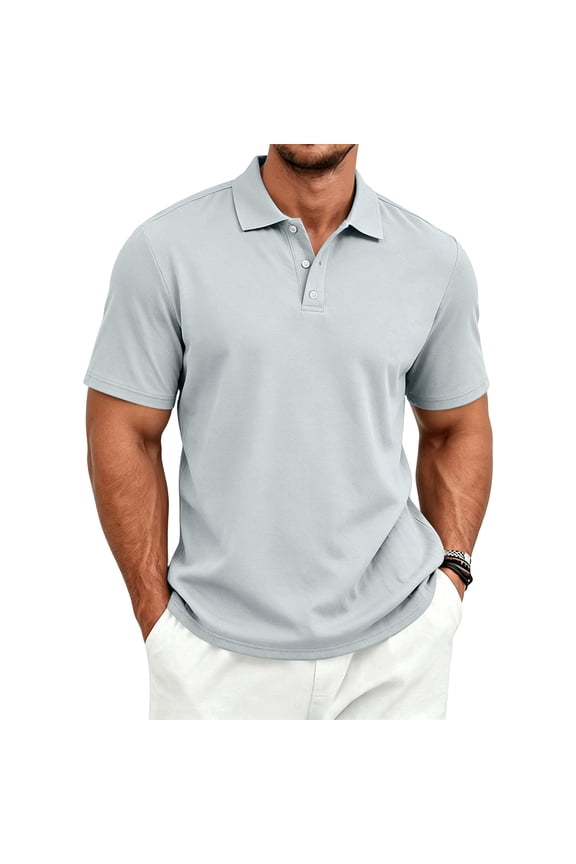 Polo Shirts for Men Short Sleeve 3 Buttons Shirts Collared Fast Dry Polo Shirt Breathable Athletic Casual Summer Tops,Gray XL