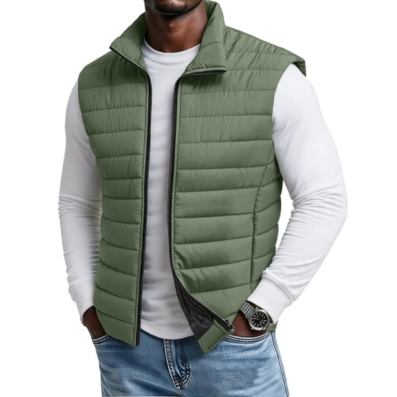 Havenx Puffer Vest for Men Sleeveless Full Zip Up Jackets Stand Collar Puffy Vest Work Outdoor Winter Lightweight Outerwear Vests,Camouflage Green XL